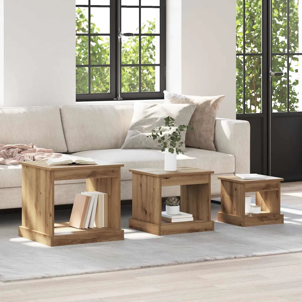 Tavolino da salotto 3 pcs Rovere artigianale Legno multistrato