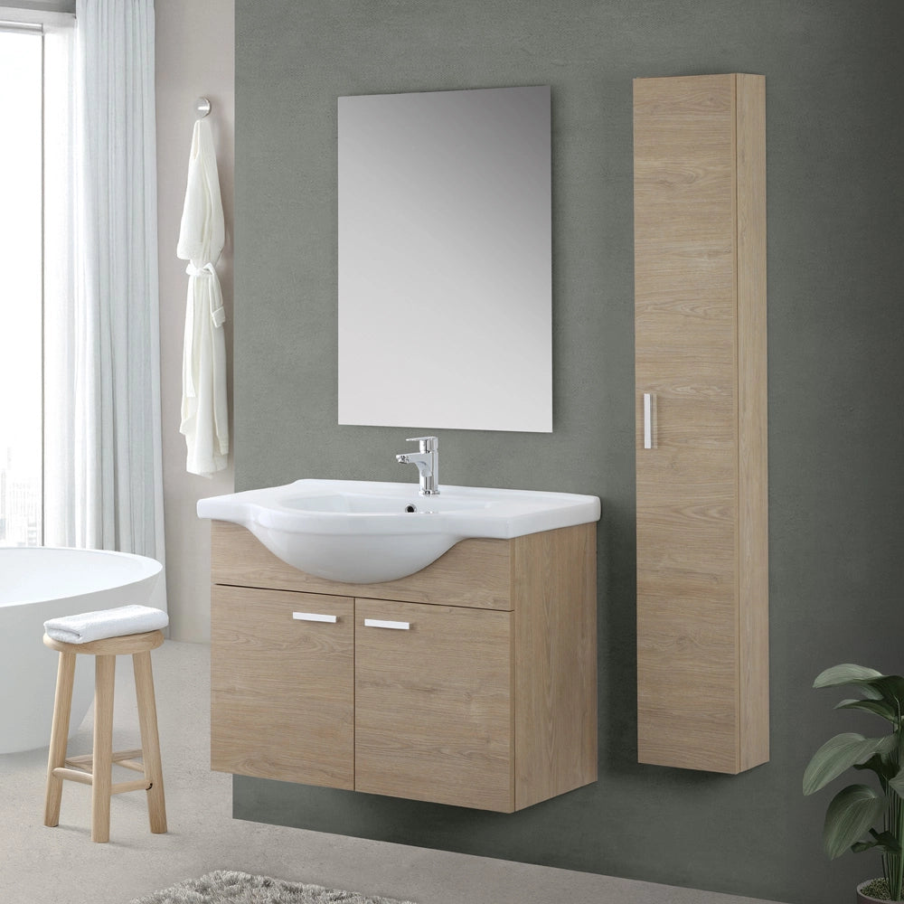 Mobile bagno sospeso 80 cm Rovere Dolomite completo di lavabo e specchio Desya