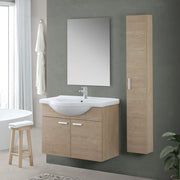 Mobile bagno sospeso 80 cm Rovere Dolomite completo di lavabo e specchio Desya