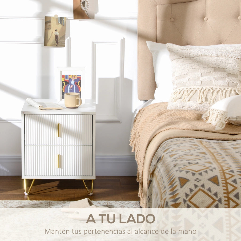 Comodino con 2 Cassetti ¨C zephmum ¨C Bianco Metallo 40x40x47 cm