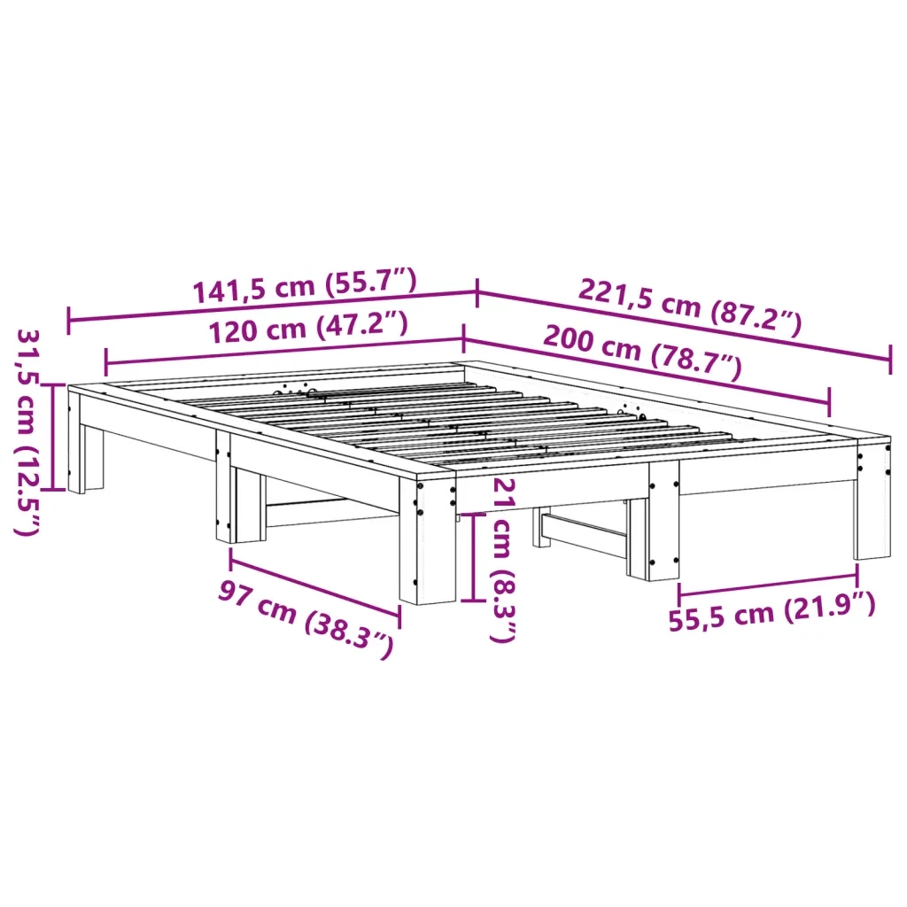 Letto senza Materasso Marrone Cera 120x200 cm in Legno di Pino 3308743