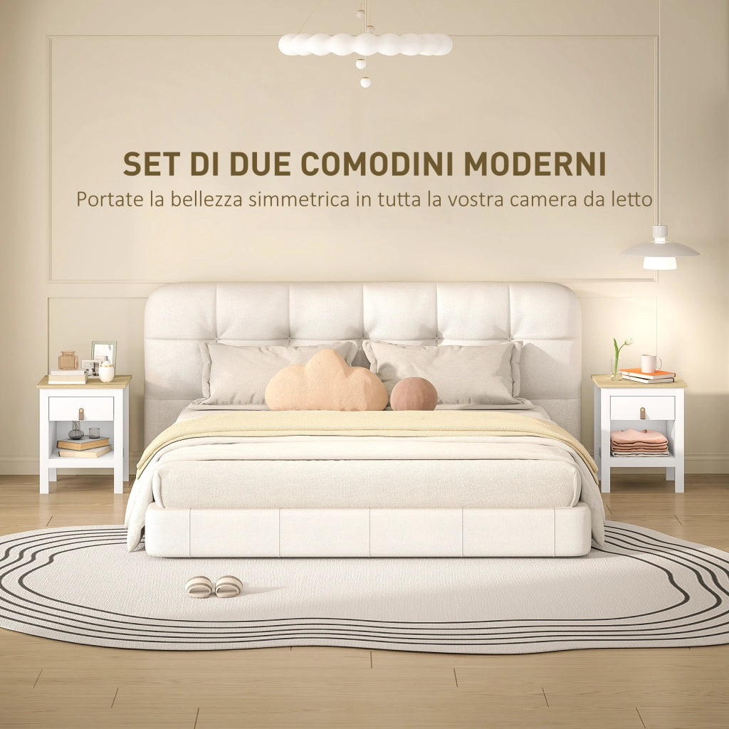 Comodino con Cassetto e Ripiano Aperto in Legno ¨C zephmum ¨C Bianco e Rovere 45x40x55
