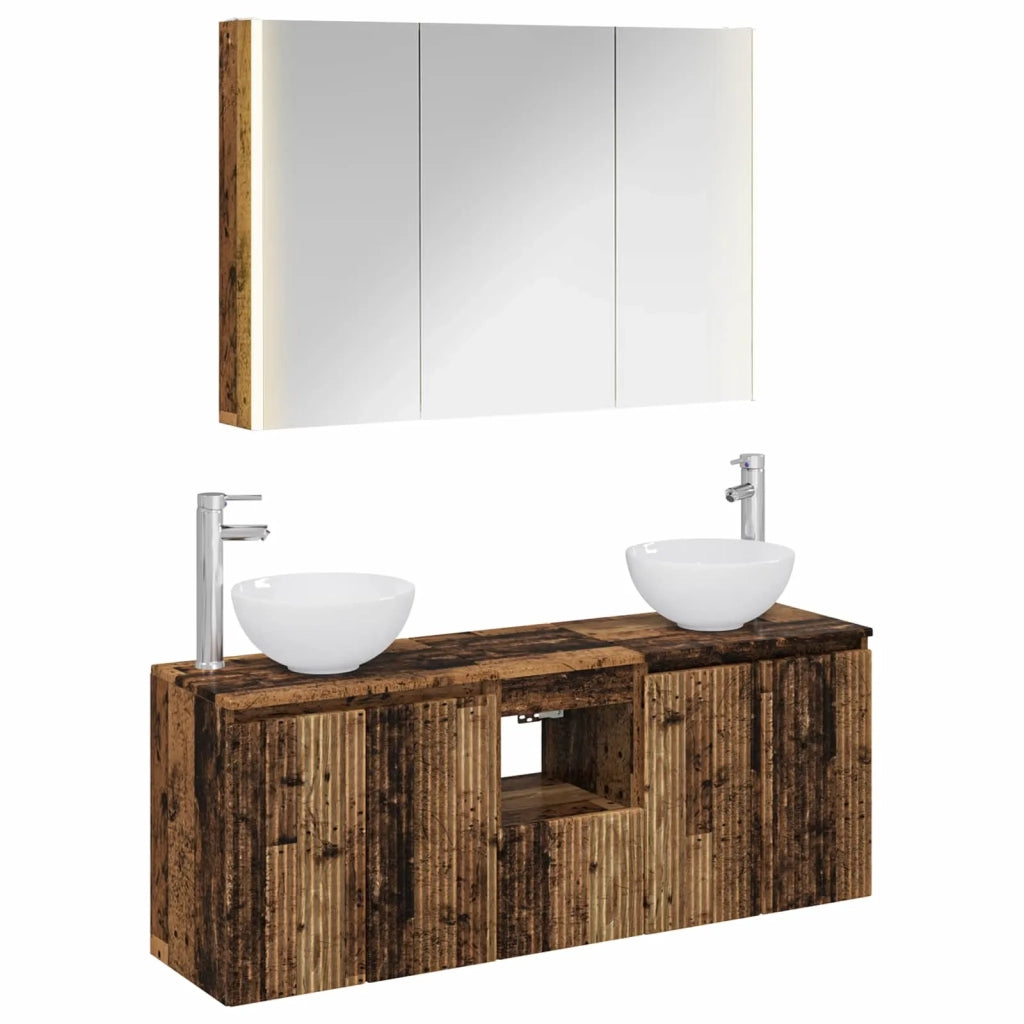 Set di Armadi da Bagno 4 pcs Legno antico 103,5 x 15,5 x 70 cm 3406349