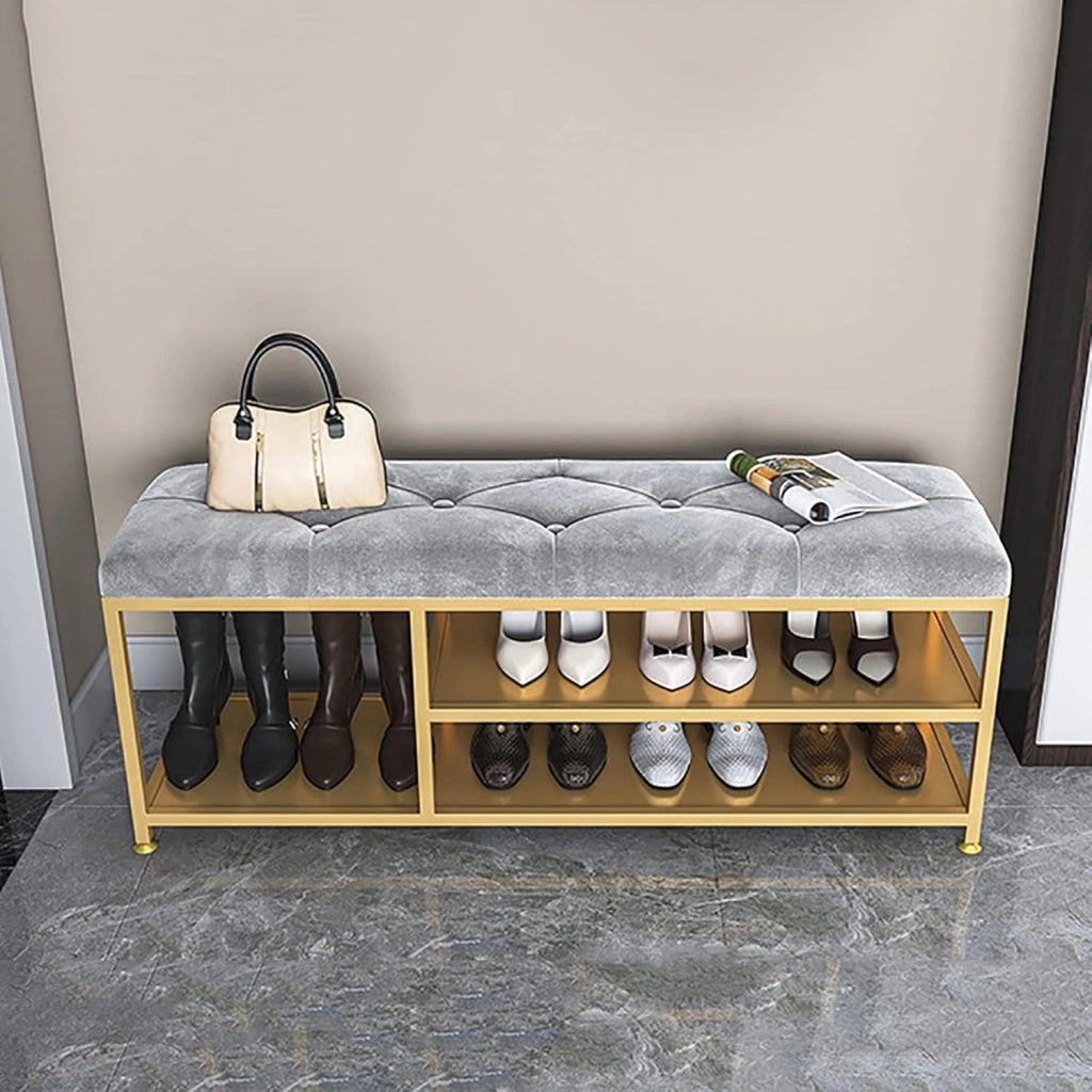 scarpiera Panca da Ingresso per Organizer per Scarpe - Scarpiera a 2 Livelli con Sedile Imbottito e portaoggetti per Scarponi - Base in Metallo, Grigia, scarpiera. Dimensioni 60x35x48 cm