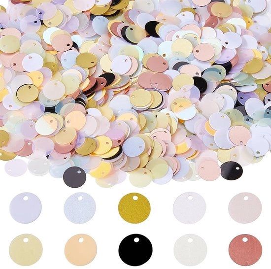 Set di Paillettoni 2880 pezzi - Paillettoni rotondi lisci - 10 colori opachi - PVC per artigianato - da cucire per DIY - diametro 10,5 mm - paillettoni decorativi