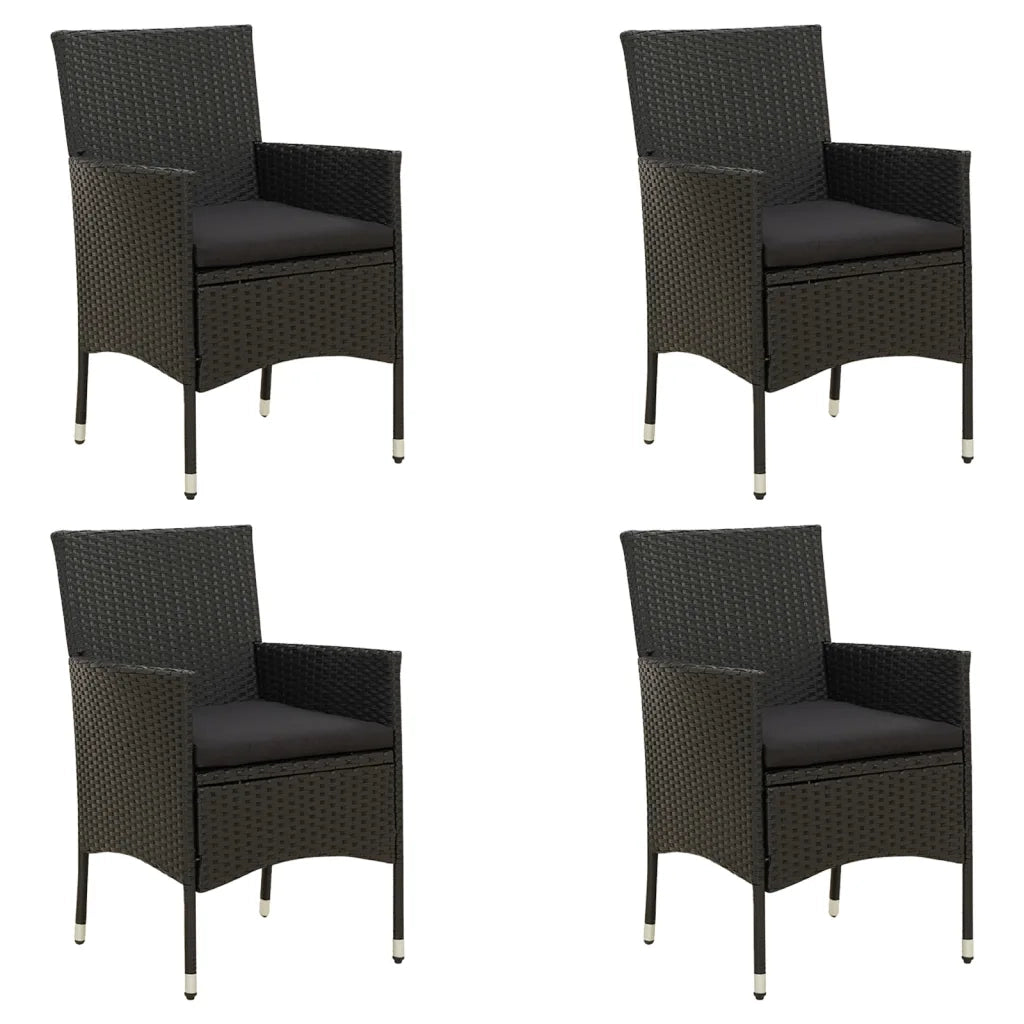Sedie da Giardino con Cuscini 4 pz in Polyrattan Nere cod mxl 23203