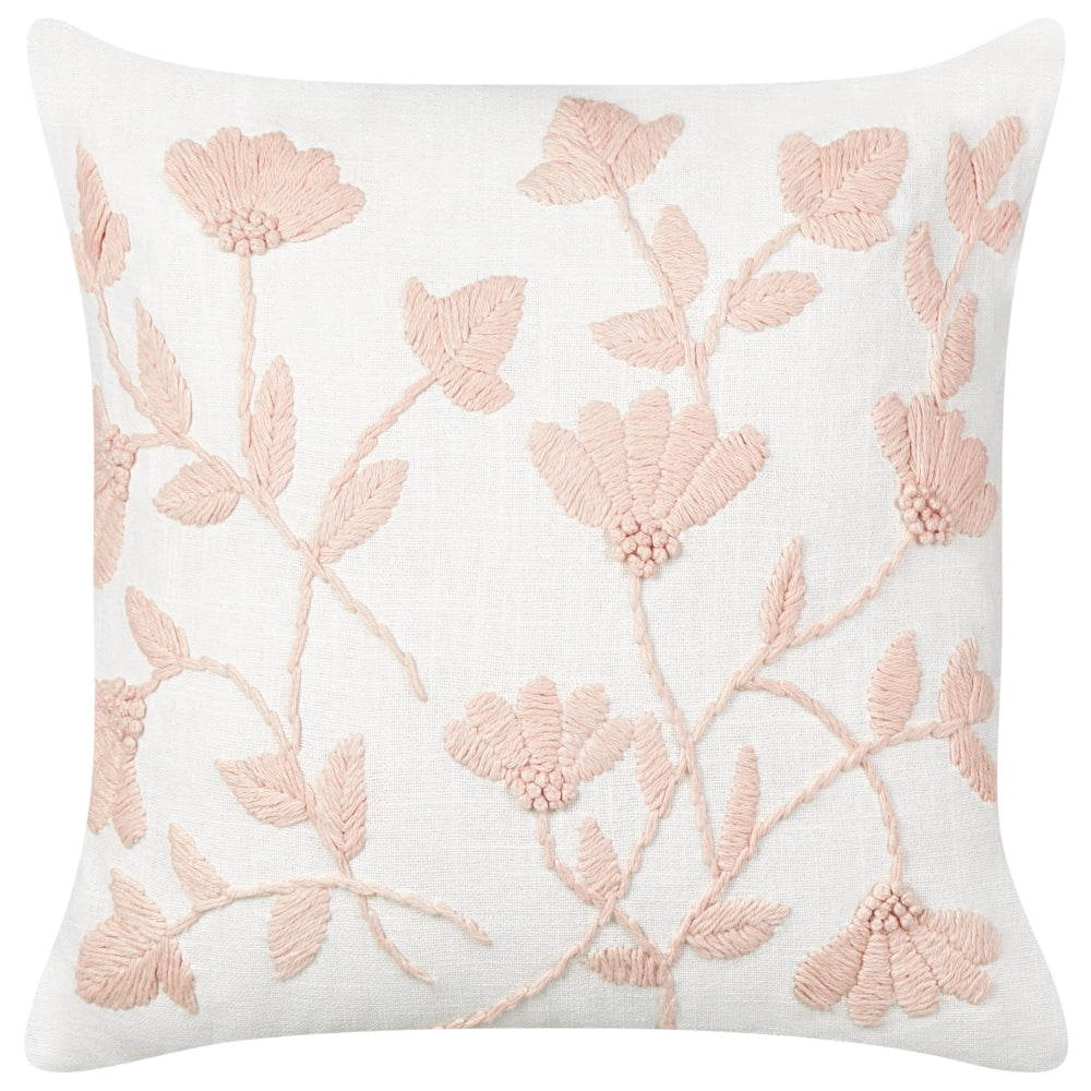 Cuscino decorativo fatto a mano con ricamo floreale Bianco e rosa 45 x 45 cm sfoderabile con imbottitura