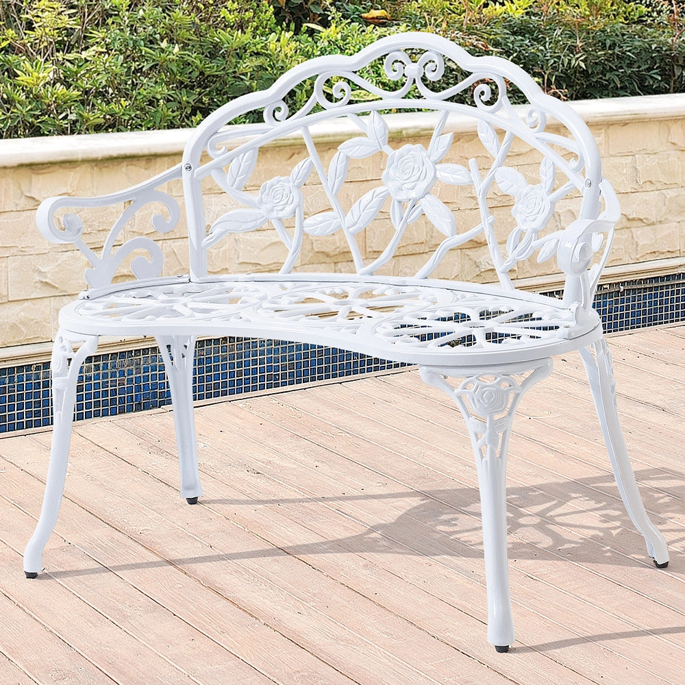 Panca da Giardino Monfalcone Panchina Decorativa con Motivi Floreali - Bianco casa.pro