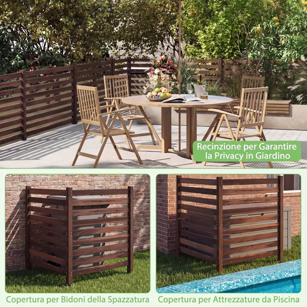 Recinzione da Giardino in Legno Massello, Schermo per Privacy da Esterno Regolabile, Pannelli Privacy da Giardino per Condizionatore e Bidoni della Spazzatura e Divisorio di Spazio (Marrone)