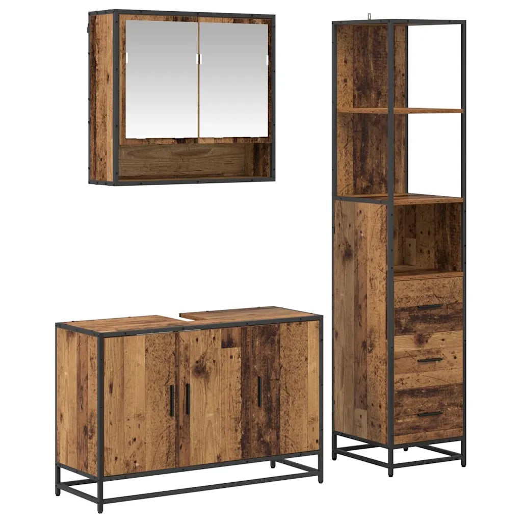 Set di mobili per il bagno con cassetto 3 pcs Legno vecchio