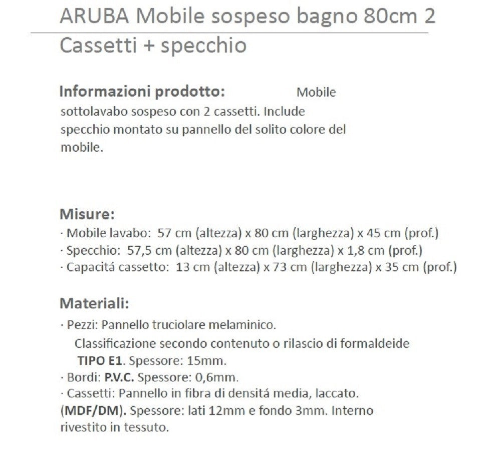 KIT MOBILE BAGNO ARUBA 2 CASSETTI CM.80X45X57H FINITURA CEMENTO