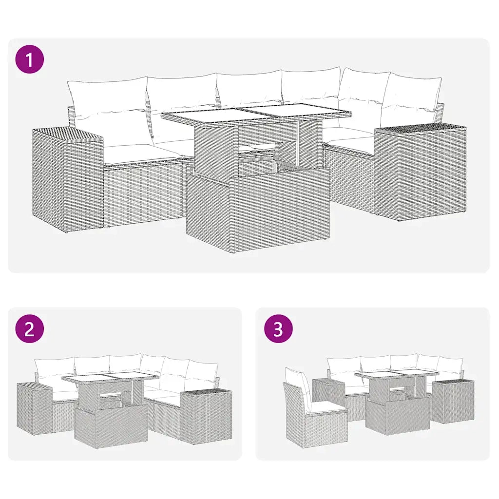 Set Divano Giardino 6 pz con Cuscini Marrone Polyrattan Acacia 3326805