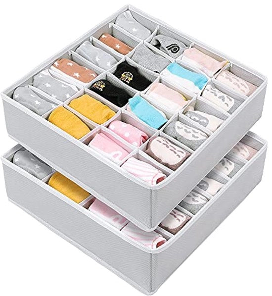 Scatole per Magliette e Accessori Piccoli - 24 celle Scatola a Pleghe per Armadio e Cassetto - 2 pezzi Grigio