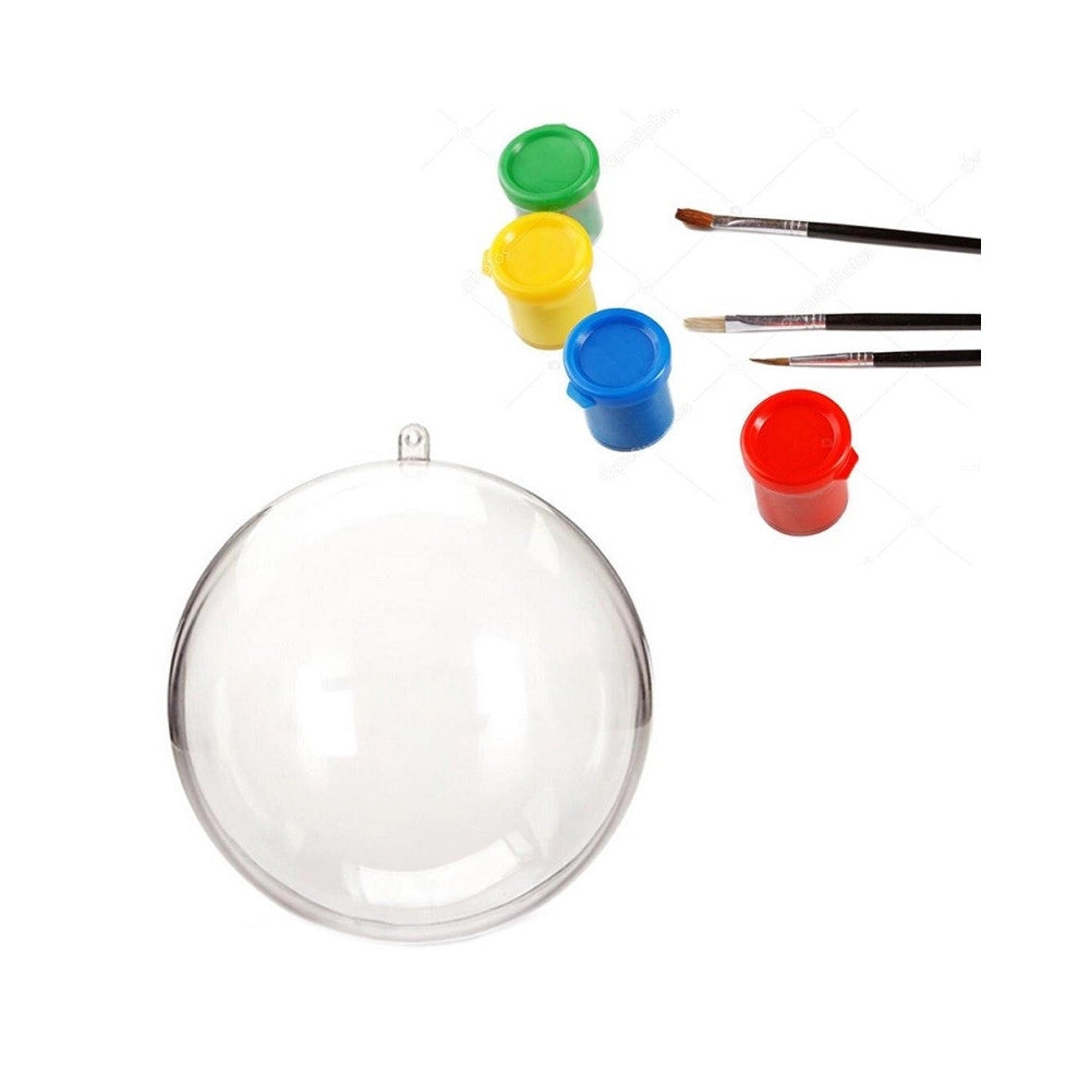 Trade Shop - Kit 8 Palline Trasparenti 6cm Con Tempere E Pennelli Decorazioni Natalizie -