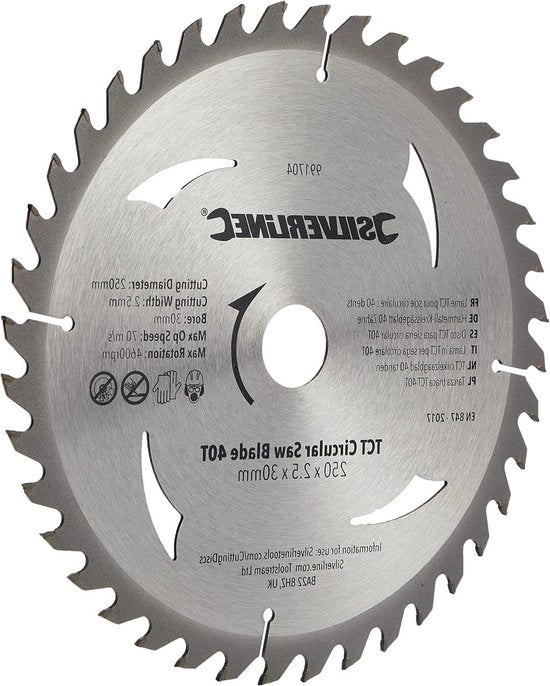 Circolari per sega circolare in acciaio - 40 e 60 denti - 2 pezzi - 250 x 30 mm - Pezzi di transizione 25, 20 e 16 mm
