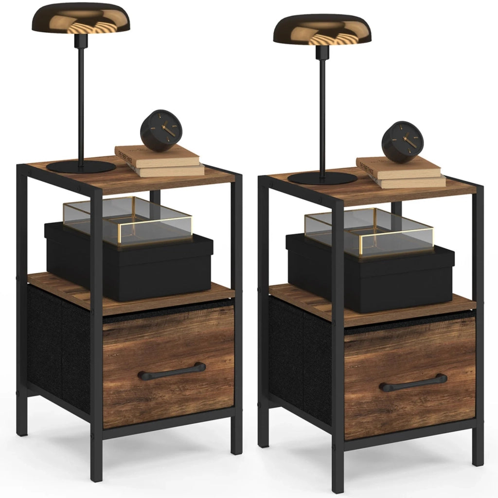 IDMarket - Set di 2 comodini UTAH, 1 cassetto e 1 nicchia, effetto HAWKINS