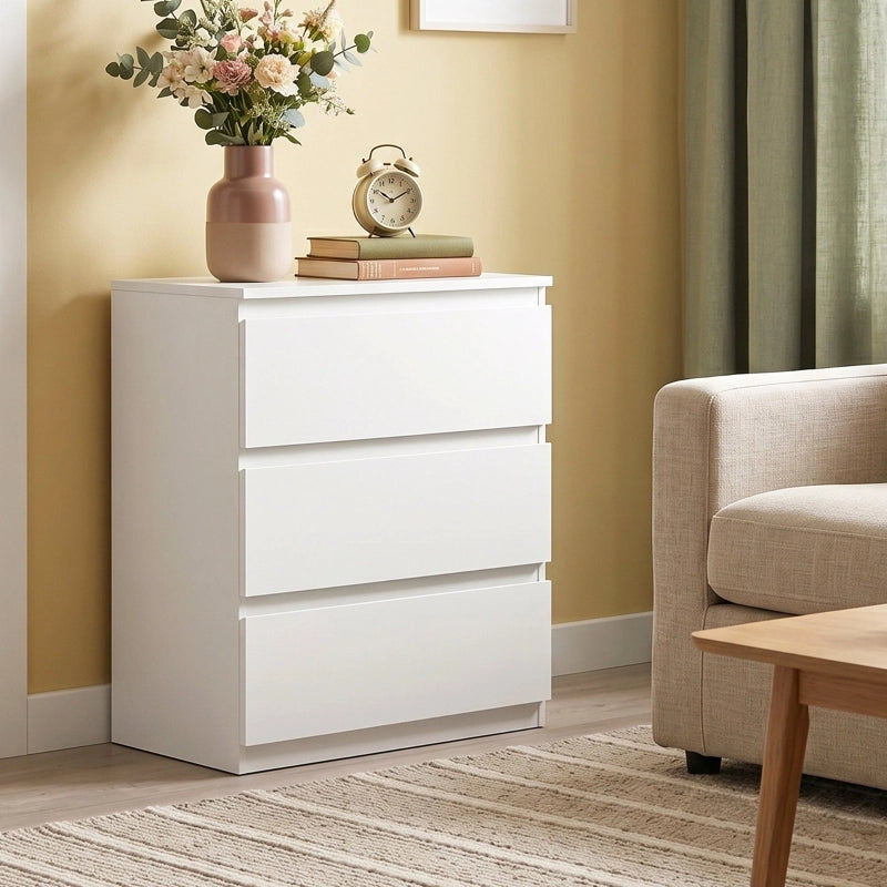 CASSETTIERA a 3 cassetti 75x55x34 cm Bianco con cinghie antiribaltamento
