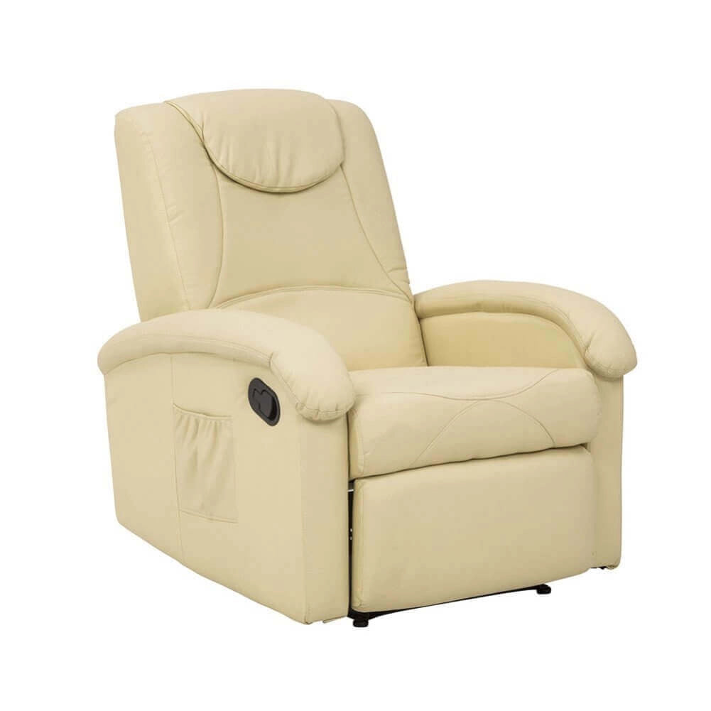 POLTRONA RELAX IN ECOPELLE BEIGE DAL DESIGN MODERNO CON TASCA LATERALE