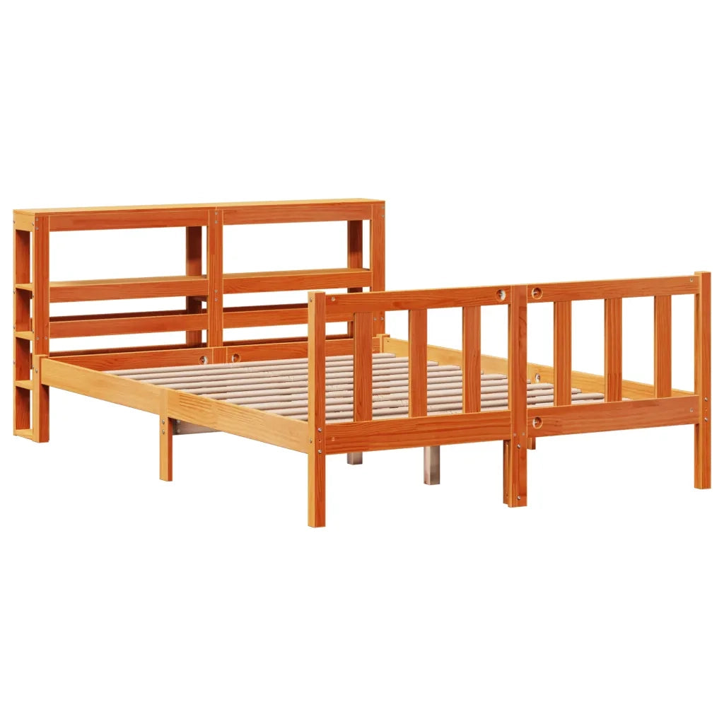 Giroletto con Testiera-Struttura Letto con testiera Marrone Cera 135x190 cm Massello Pino 499141