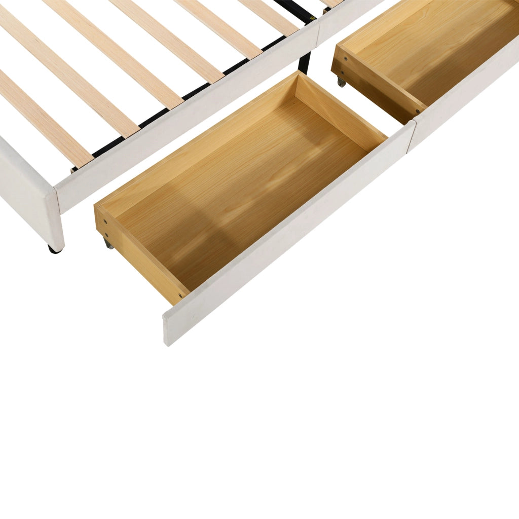 Letto per Bambini 90×200 cm con 2 Cassetti e Testiera Floreale; senza Materasso; Beige; Velluto