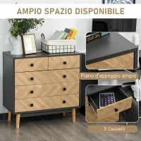 Cassettiera per Camera da Letto in Legno con 5 Cassetti, Stile Vintage Industriale, Grigio Scuro, 80x40x80cm