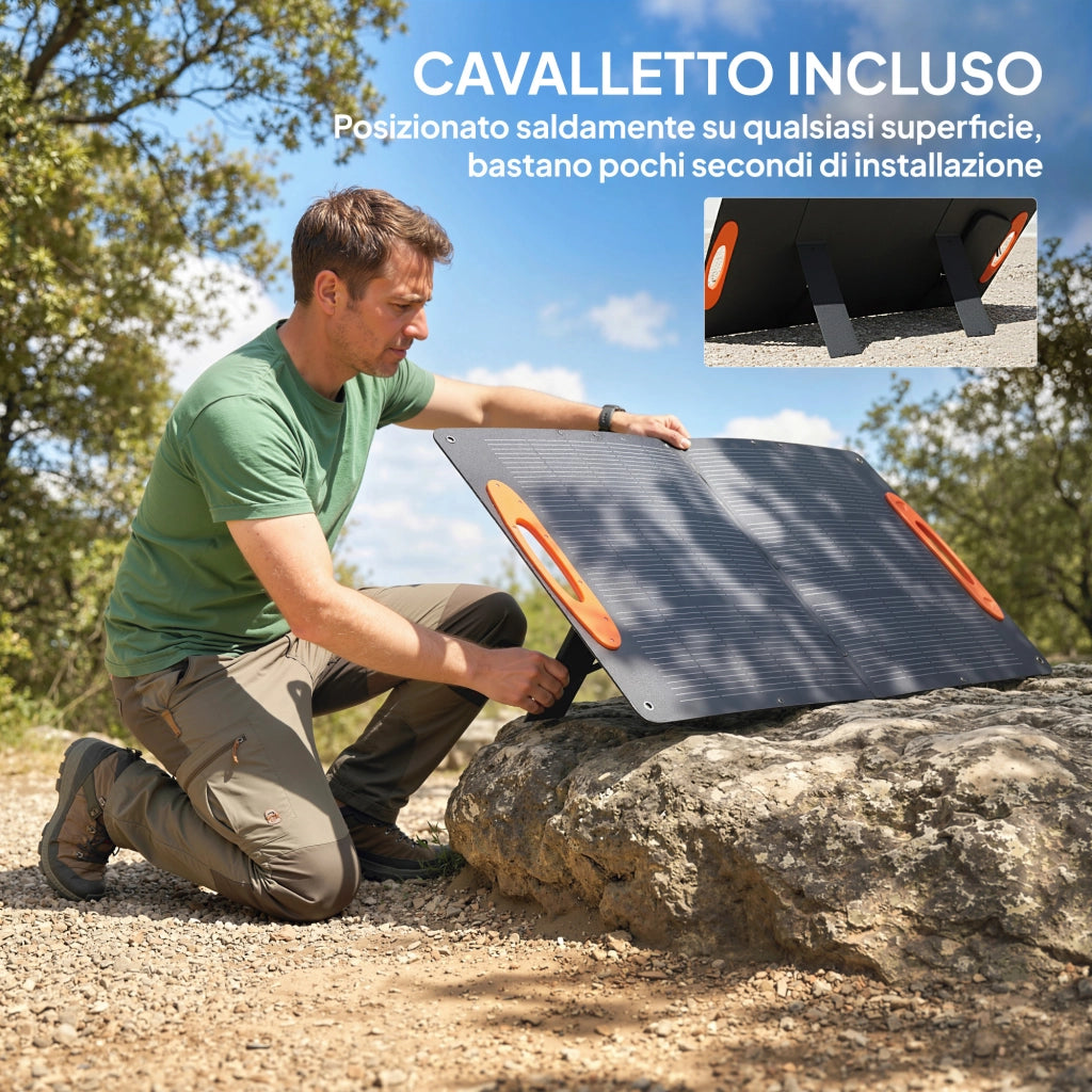 Caricabatteria Solare 100W Pieghevole ¨C Zephmum ¨C Nero, IP67, USB-A e USB-C
