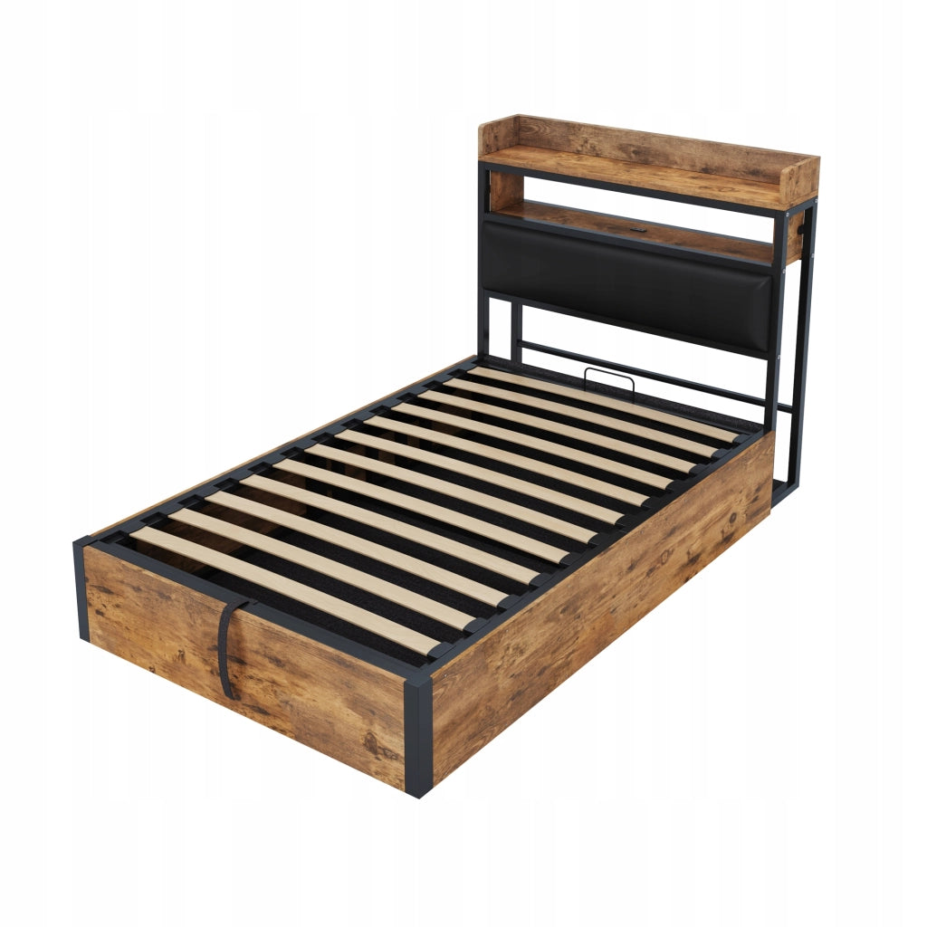 Letto singolo 90x200 - Xylo - Nero, sistema idraulico, porta USB