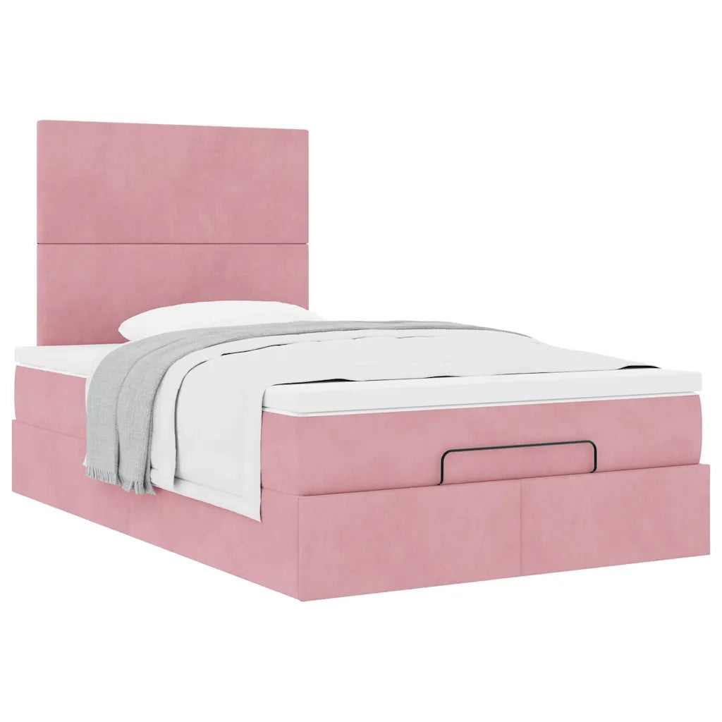 vidaXL Struttura Letto Pouf con Materasso Rosa 120x200 cm Velluto