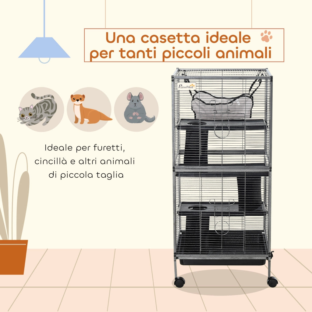 Gabbia per Cincill¨¤ e Porcellini d'India con 3 Ripiani e Ruote ¨C ZephMum ¨C Grigio 52x52x113.5cm
