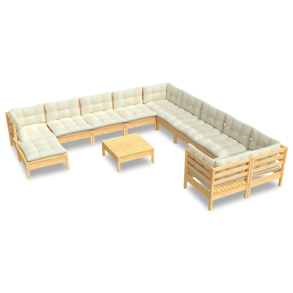 Set Divani da Giardino 12 pz con Cuscini Crema Massello di Pino 3097061