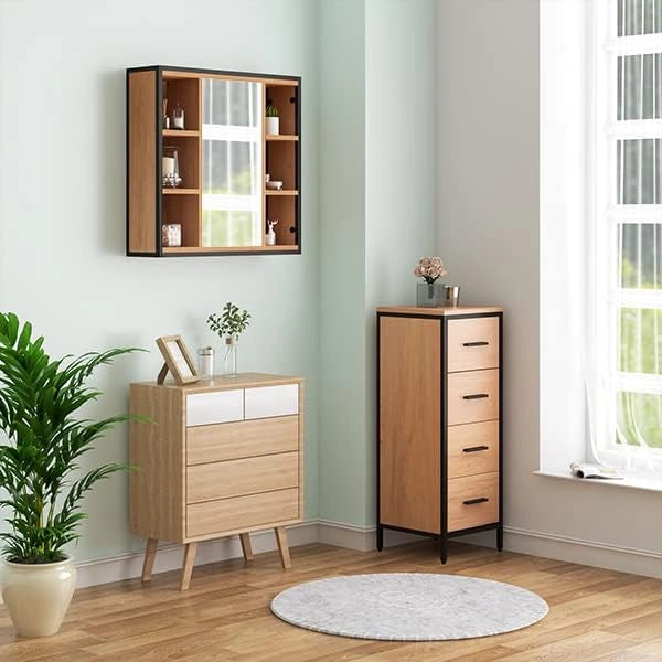 Set di mobili da bagno con armadietto a specchio in metallo + legno modello 18