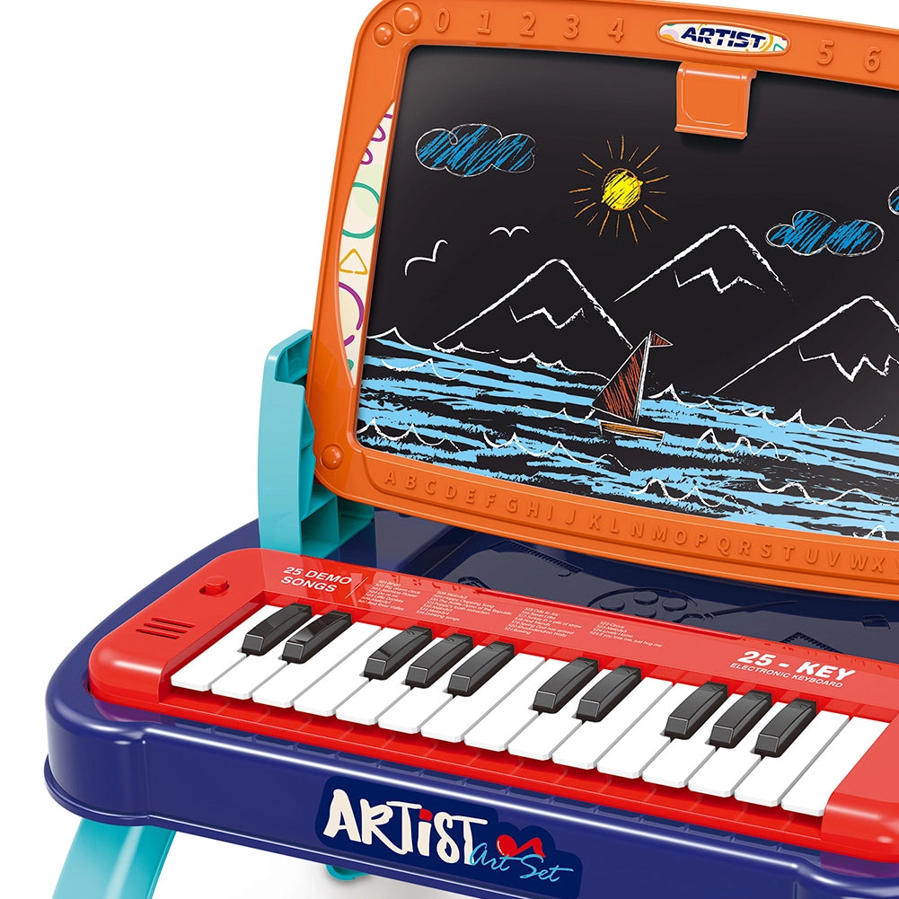 Tastiera Gioco Musicale 25 Tasti con Lavagna a 2 Lati per Bambini Gioco Educativo 3+ Anni Multicolore