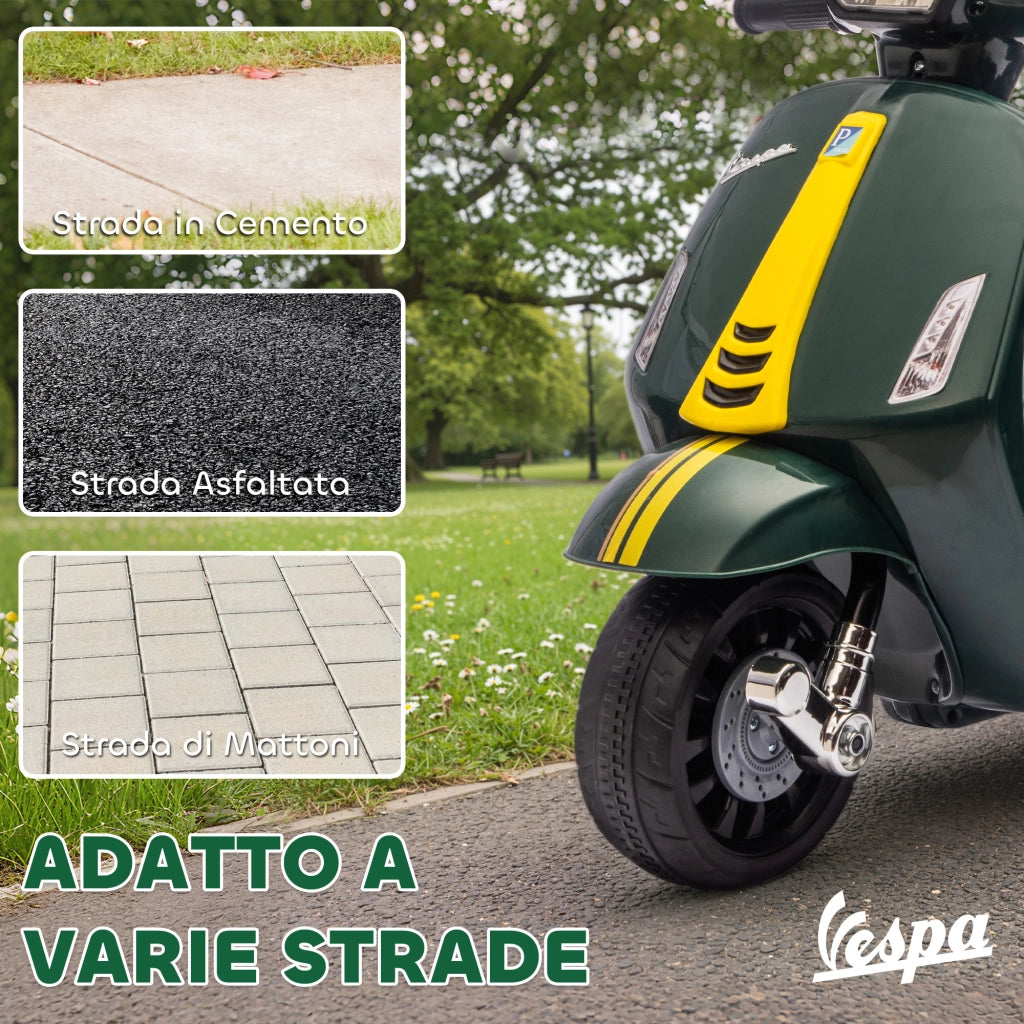 Moto Elettrica per Bambini con Licenza Ufficiale Piaggio Vespa 6V con Rotelle e Luci Verde Scuro