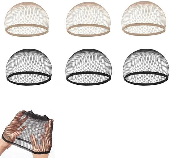 Set di 6 Reti Elastiche per Parrucche - Cappucci in Nylon Resistenti da Portare in Nero e Carnagione