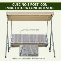 Dondolo da Giardino 3 Posti in Acciaio con Tetto Regolabile, Cuscini e Braccioli, 172x110x156cm