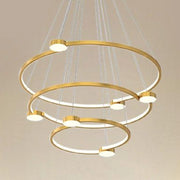 Trade Shop - Lampadario A Sospensione Led 96w 3 Cerchi Con Telecomando Design Moderno Oro 71149 -