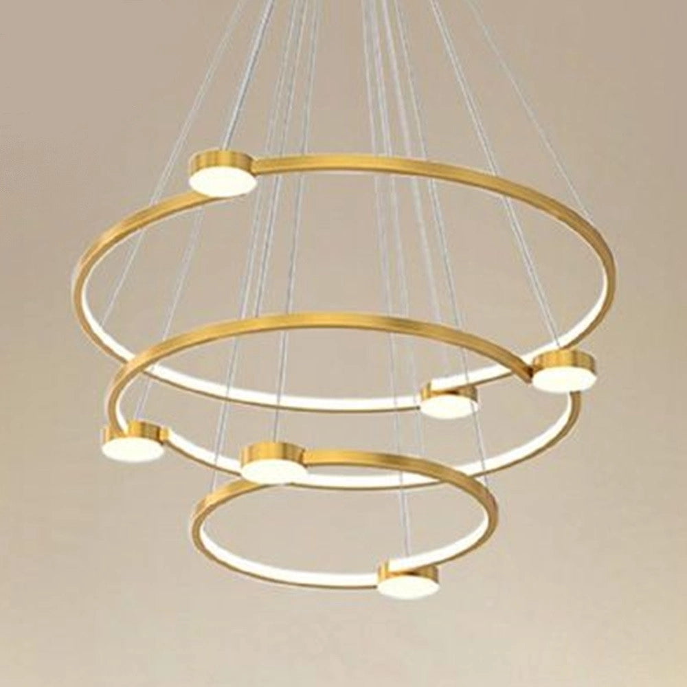 Trade Shop - Lampadario A Sospensione Led 96w 3 Cerchi Con Telecomando Design Moderno Oro 71149 -