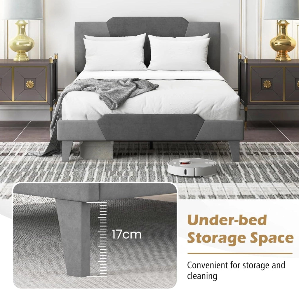 Telaio per letto con testiera imbottita, base per materasso in legno a doghe di legno, struttura per letto moderno, per camera degli ospiti, camera da letto, facile montaggio, 140 x 200 cm