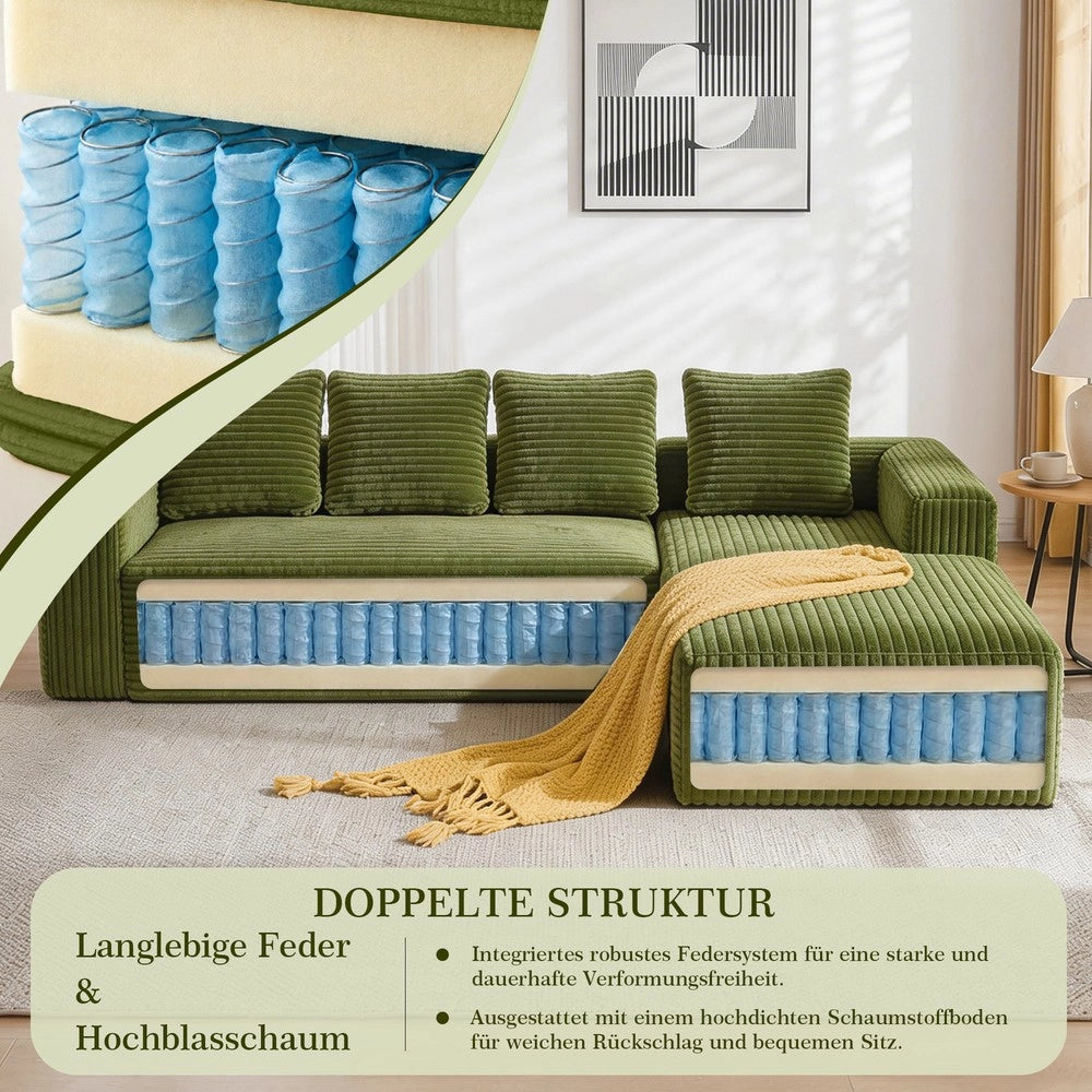 Divano angolare con Chaise Longue ¨C Minimal ¨C verde tessuto velluto morbidissimo