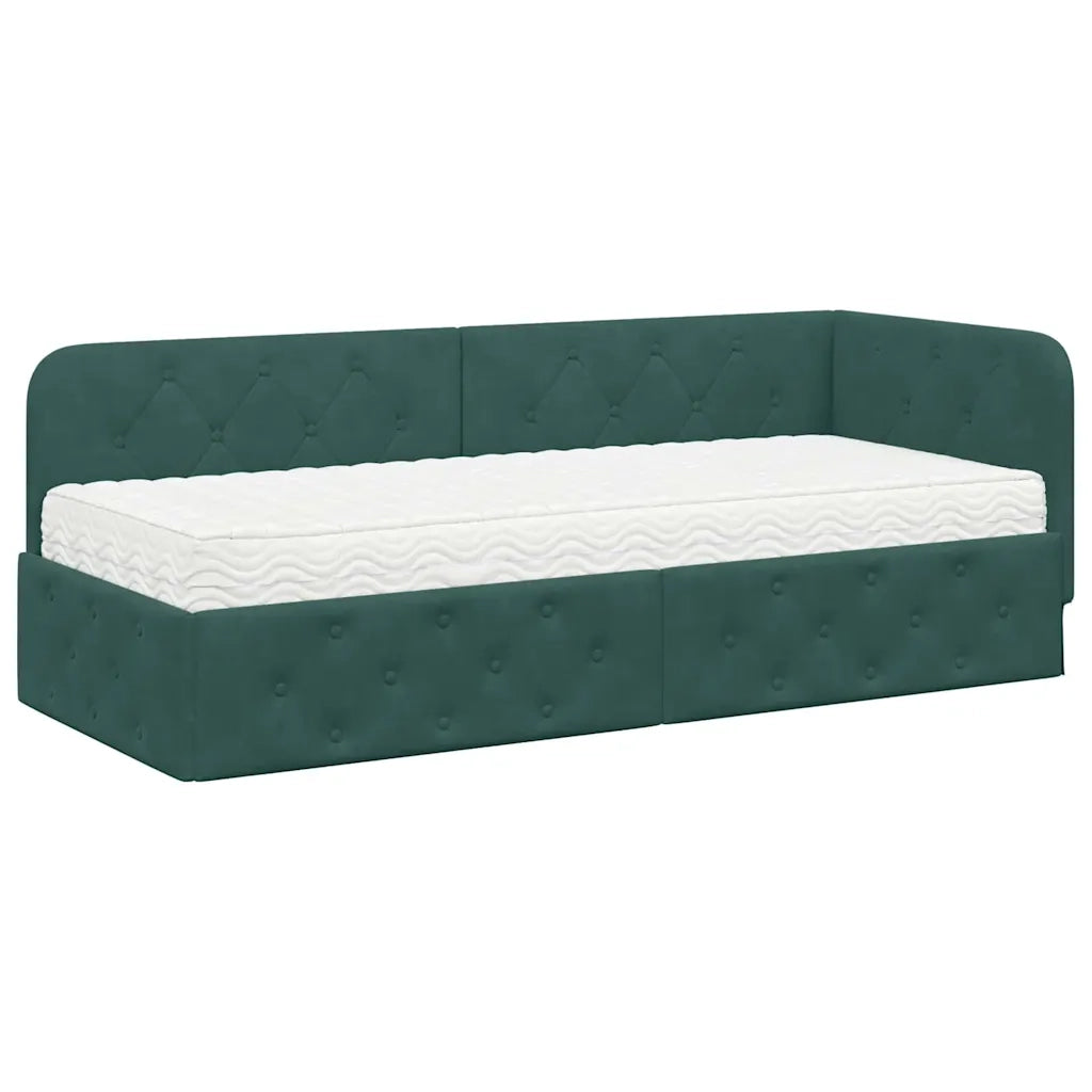 Cornice del letto ad angolo Verde Scuro 80 x 200 cm Velluto
