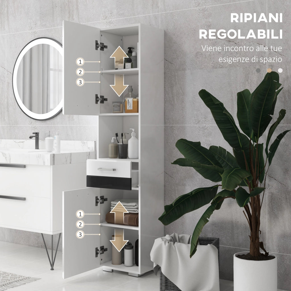 Colonna Bagno in MDF con Ripiano, Cassetto e Armadietto ¨C zephmum ¨C 37x32.5x170 cm, Bianco