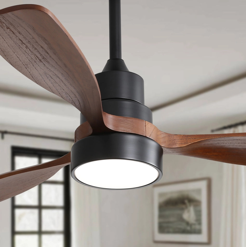 Ventilatore da soffitto LED 122 cm in metallo e legno nero, reversibile silenzioso
