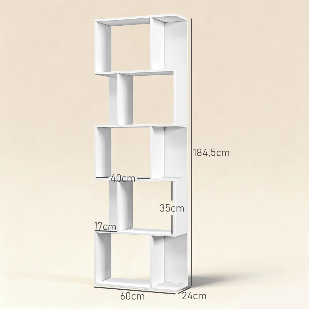 Libreria Scaffale 5 Livelli Scomparti Aperti ¨C Zephmum ¨C Bianco 60x24x184,5 cm