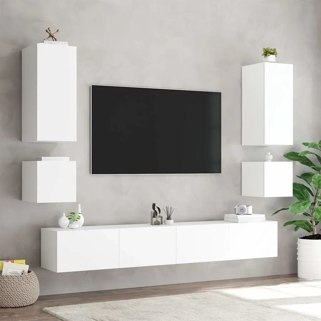 Mobili TV a Parete con Luci LED 2pz Bianchi 40,5x35x40 cm 837247