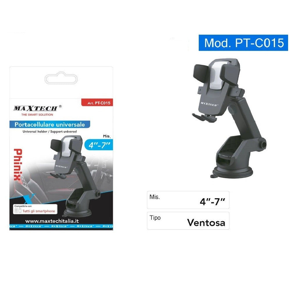 Trade Shop - Portacellulare A Ventosa Per Smartphone Universale Da Auto In Pvc Maxtech Pt-c015 -