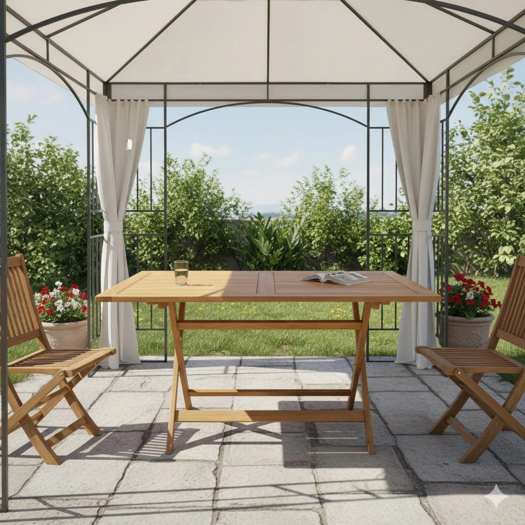Tavolo Rettangolare Pieghevole in Legno di Acacia – 140x80xH72 cm