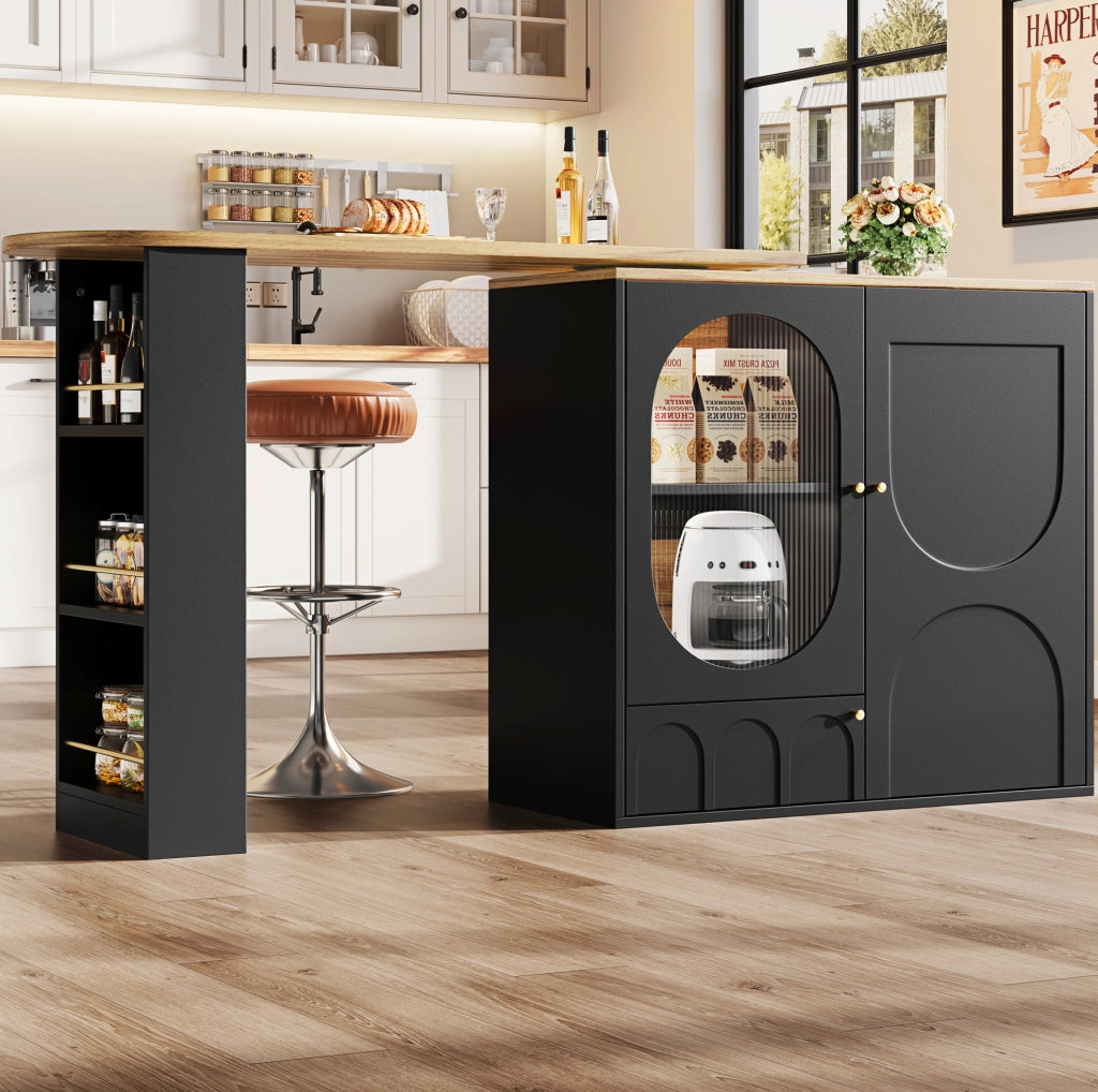 Isola cucina con piano girevole 360°, 3 ante, nero