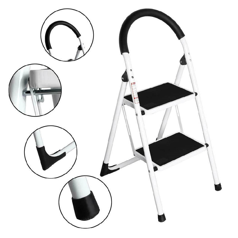 Scala Sgabello Pieghevole 2 Gradini Antiscivolo Metallo Verniciato max 150kg