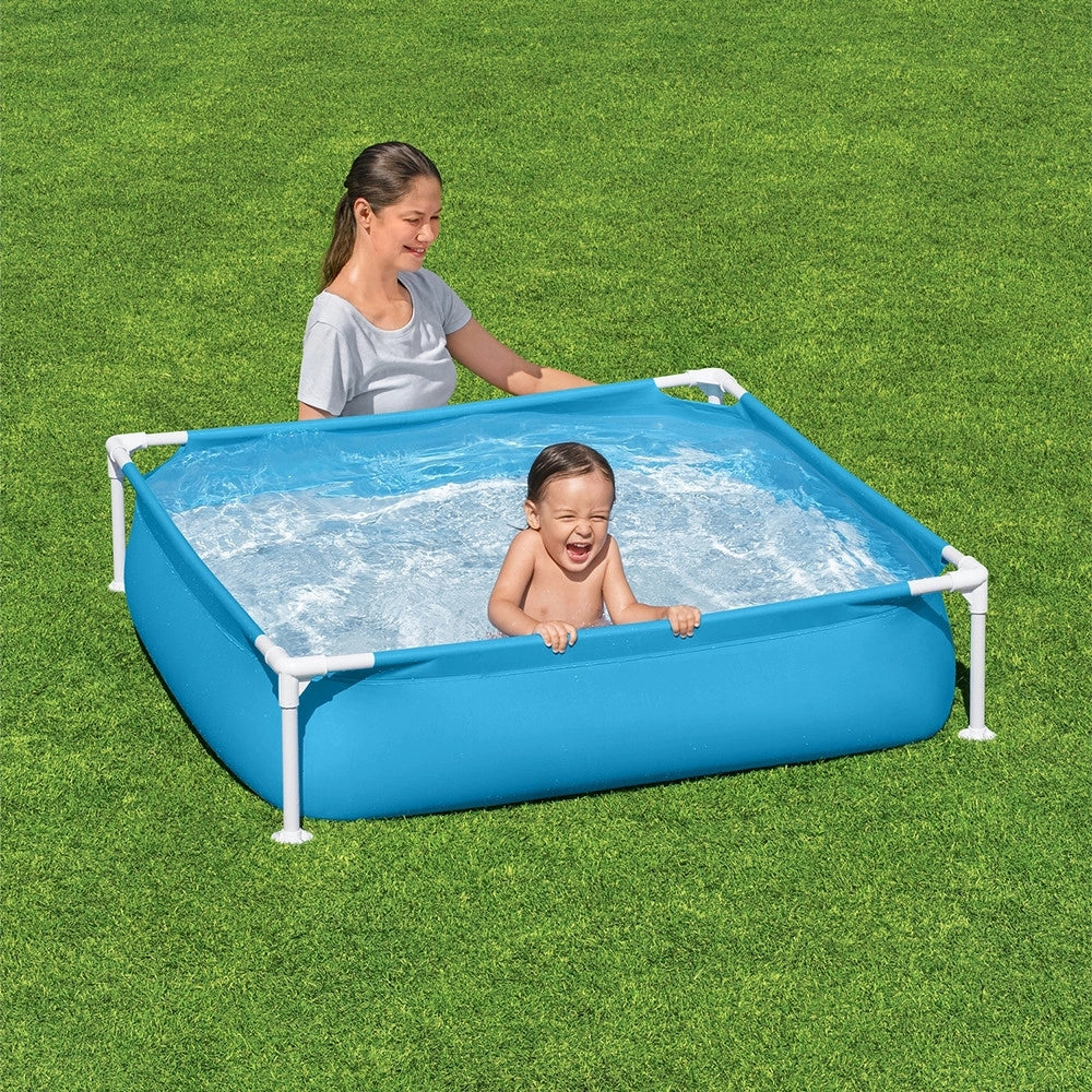 Trade Shop - Piscina Quadrata Fuori Terra Per Bambini Baby Telaio In Acciaio Blu 122 Cm 56217 -
