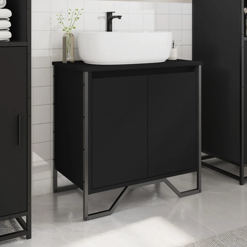 Mobile Lavabo | Armadio Lavabo Bagno Nero 60x35x60 cm in Truciolato